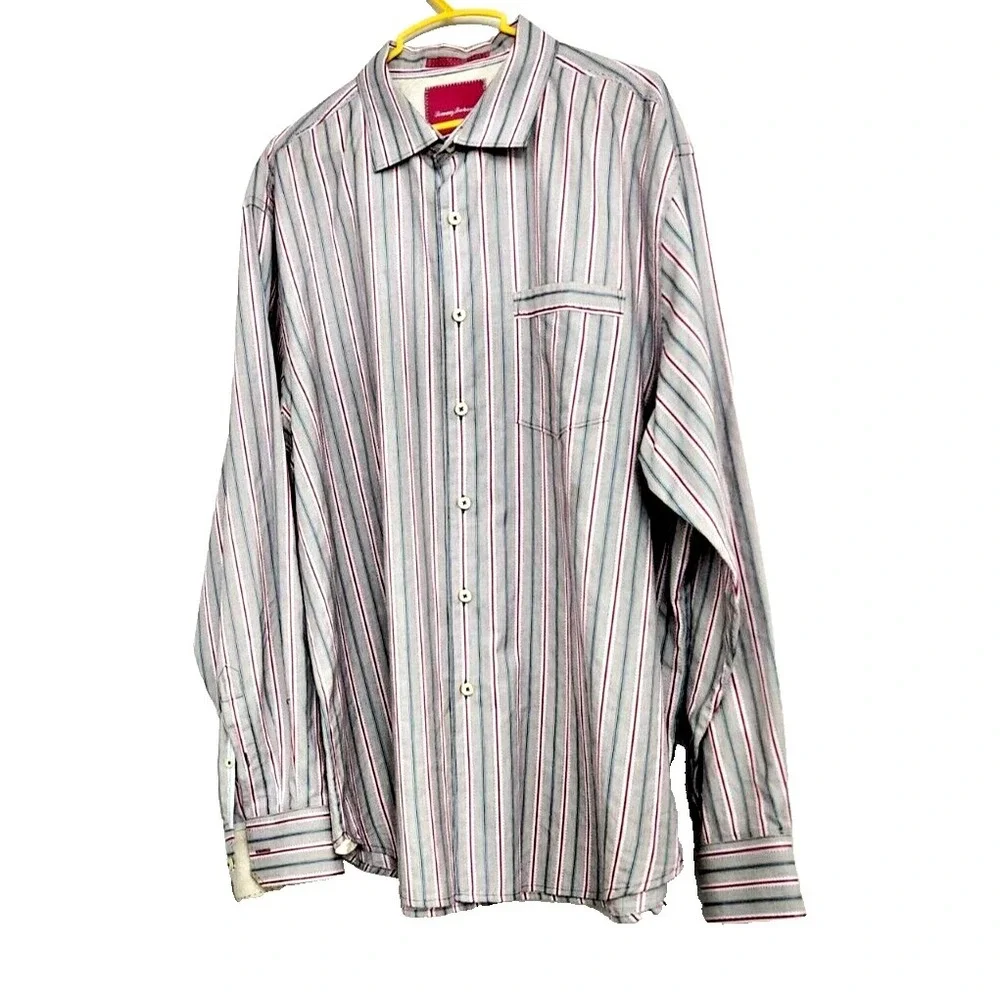 Tommy Bahama Striped Dress Shirt Men's XL Gray Cotton Long Sleeve Button Up - Picture 7 of 7